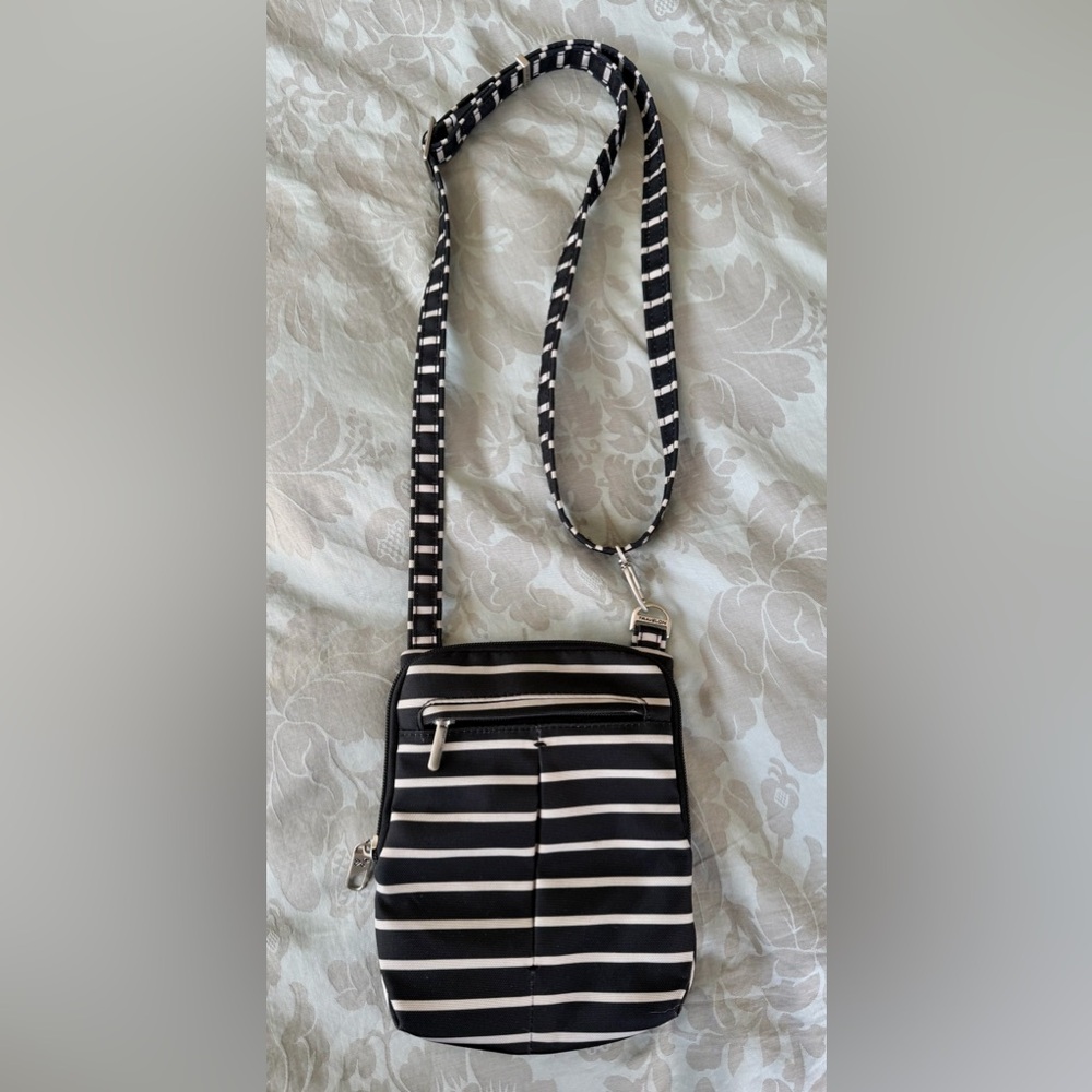 Travelon Anti-theft Crossbody Bag, Black White Stripe RFID Blocking